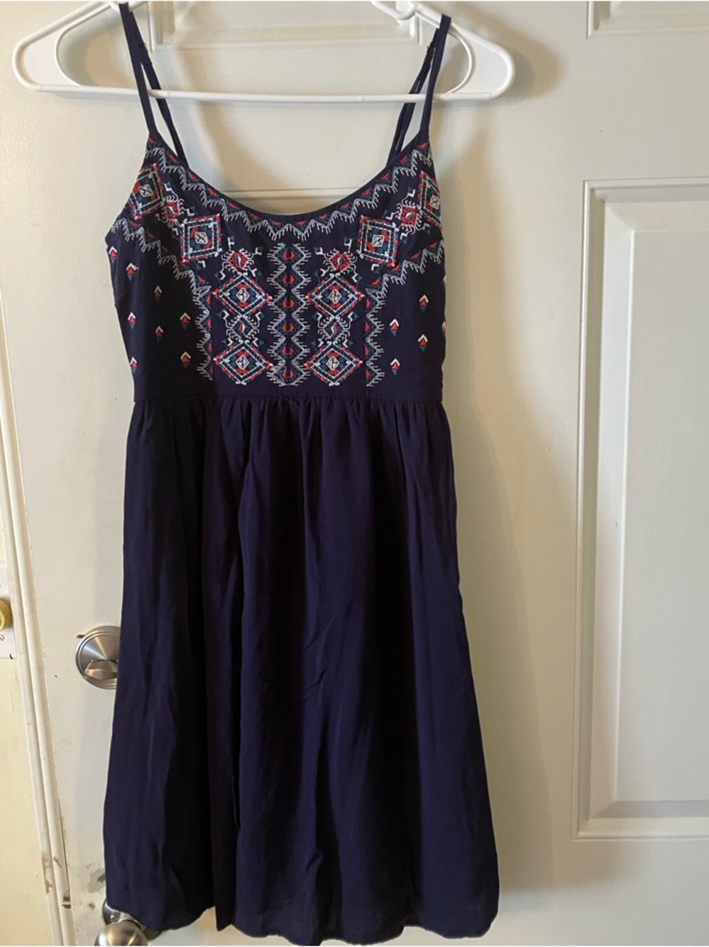 Maurices Navy Blue Embroidered Spaghetti Strap Dress